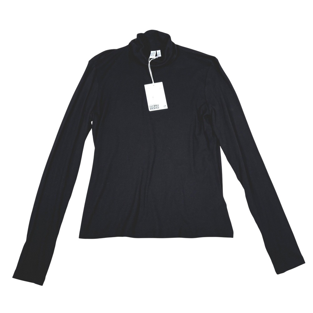 & Other Stories Black Ribbed Turtleneck Long Sleeve Top Lyocell US Sz 10 NWT
